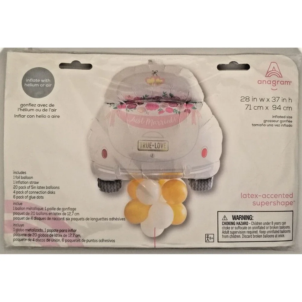 Just Married - True Love Car Shaped Balloon Latex-Accented SuperShape 28 x 26 in